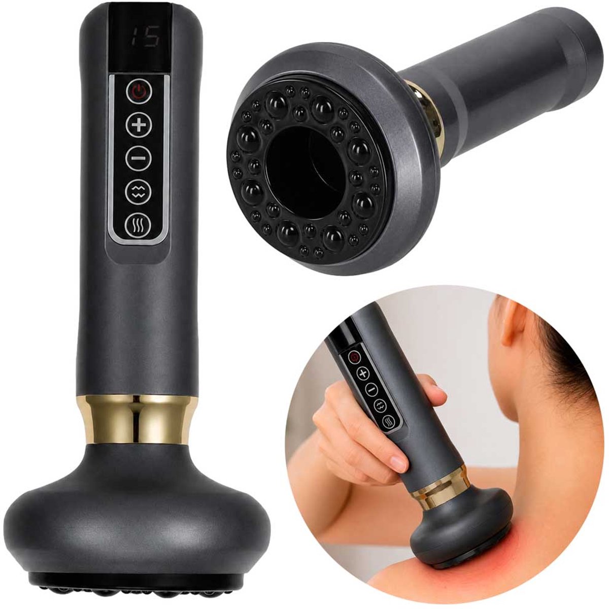 MOZY® - Cupping Massageapparaat - 12 Standen - Antraciet - USB - met 12 Verwarmingsniveaus - tot 45°C - Automatische Timers - Massage - Ontspanning - Spierontspanning