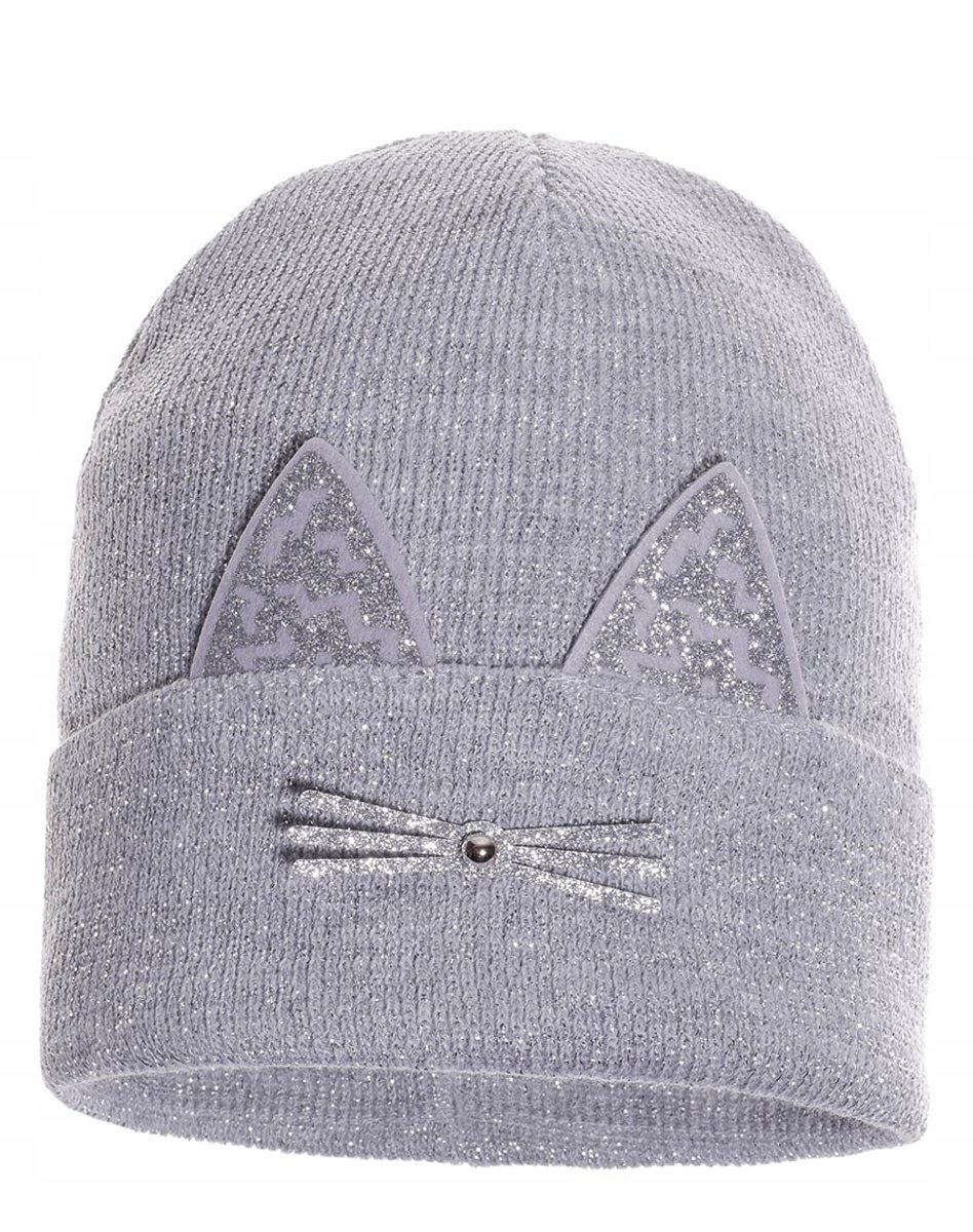 Meisjesmuts met kattenoren en snorharen, lichtgrijs, maat 44/46