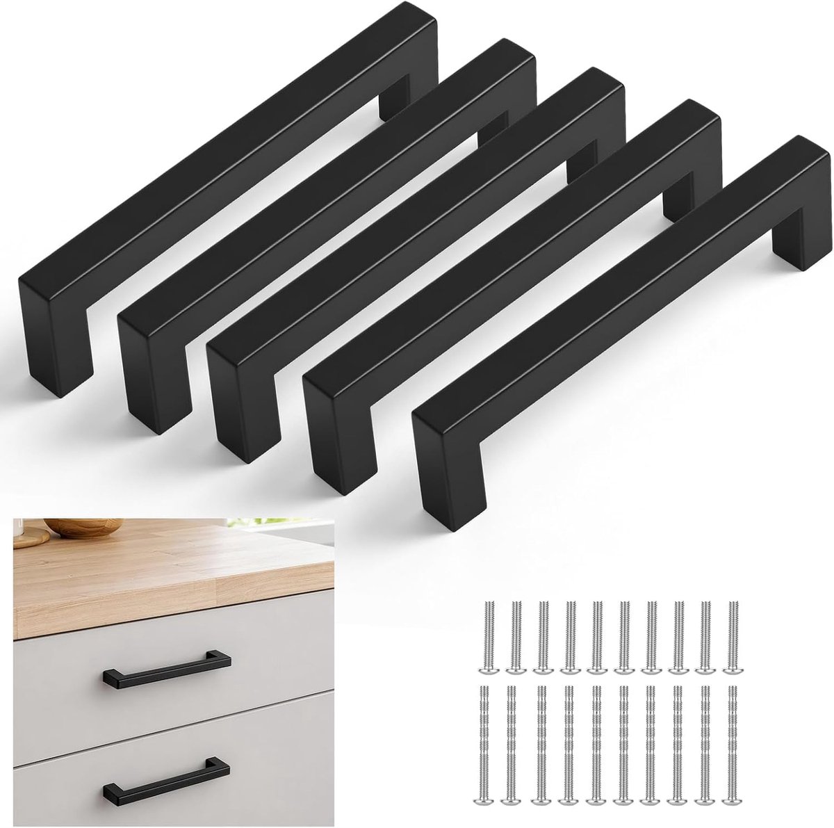 Keukenkastgrepen 128mm - Zwart vierkant - Eenvoudig en stijlvol - Perfect voor modern interieur - ShopVlot
