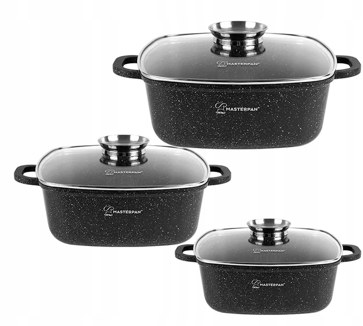Marmeren Kookpotten Set 6 Delig Vierkant 20-28cm Aroma Zwart