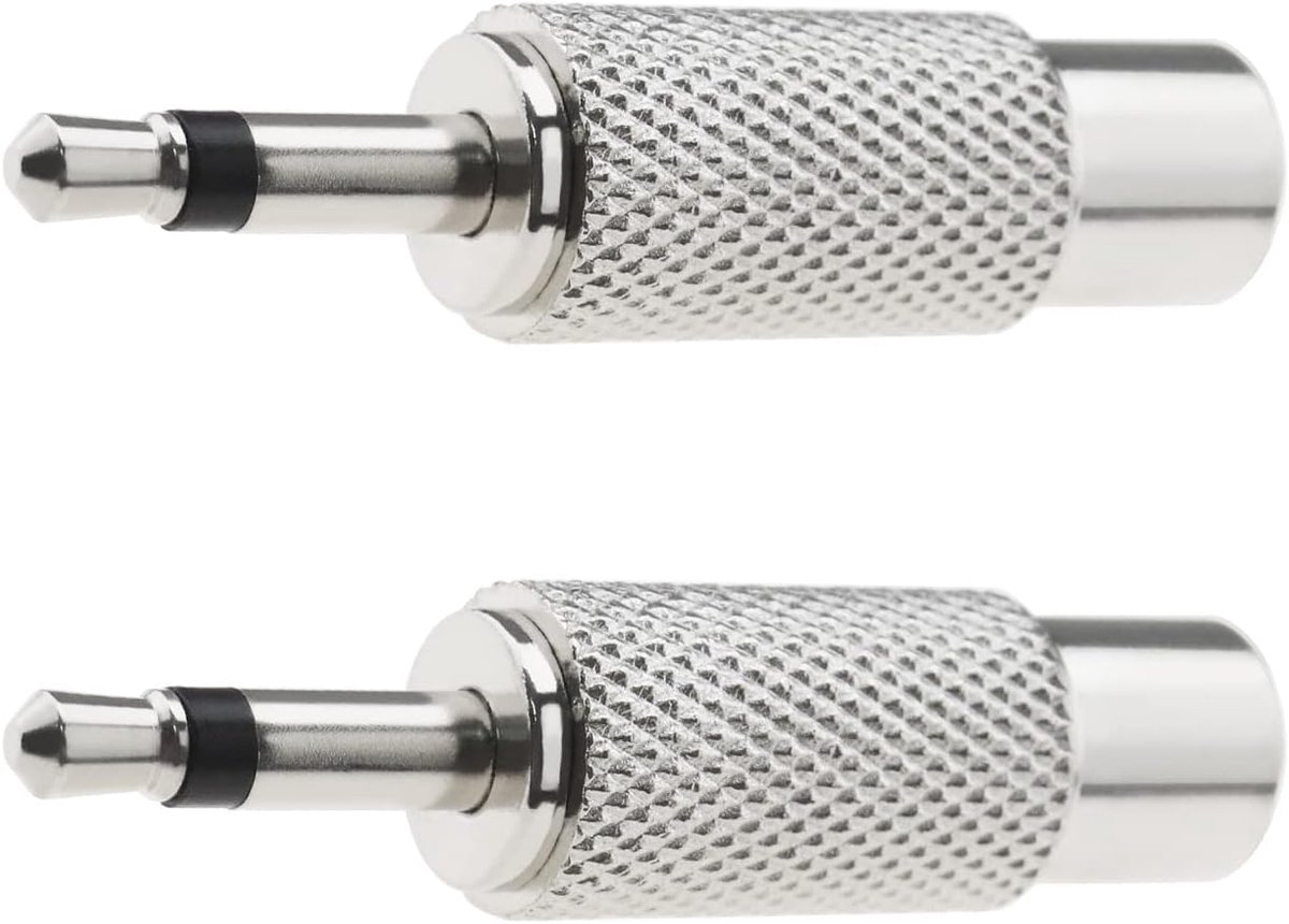 3.5mm Mono Plug naar Cinch Phono Adapter - 2 Stuks - Verchroomd - Voor Audio Apparaten - ShopVlot