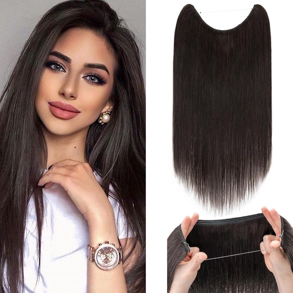 Haarextensions met onzichtbare draad 50 cm - 100% echt haar - 7A kwaliteit - Wasbaar en aanpasbaar - ShopVlot