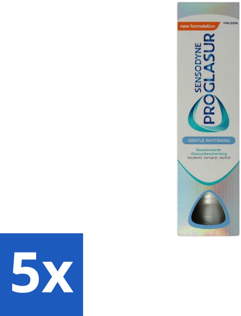 5 x Sensodyne - Tandpasta - Proglasur Gentle Whitening - Tandglazuur Versterkend - 75 ml - Tandpasta - Tandglazuur - Tanderosie - Witte Tanden - Fluoride