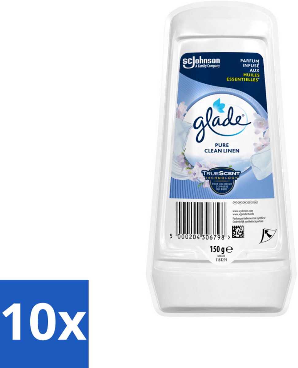 10 x Glade - Gel - Pure Clean Linen - 150 g - Luchtverfrisser Gel - Frisse Geur - Linnengeur - Geurverspreiding - Geur In Huis