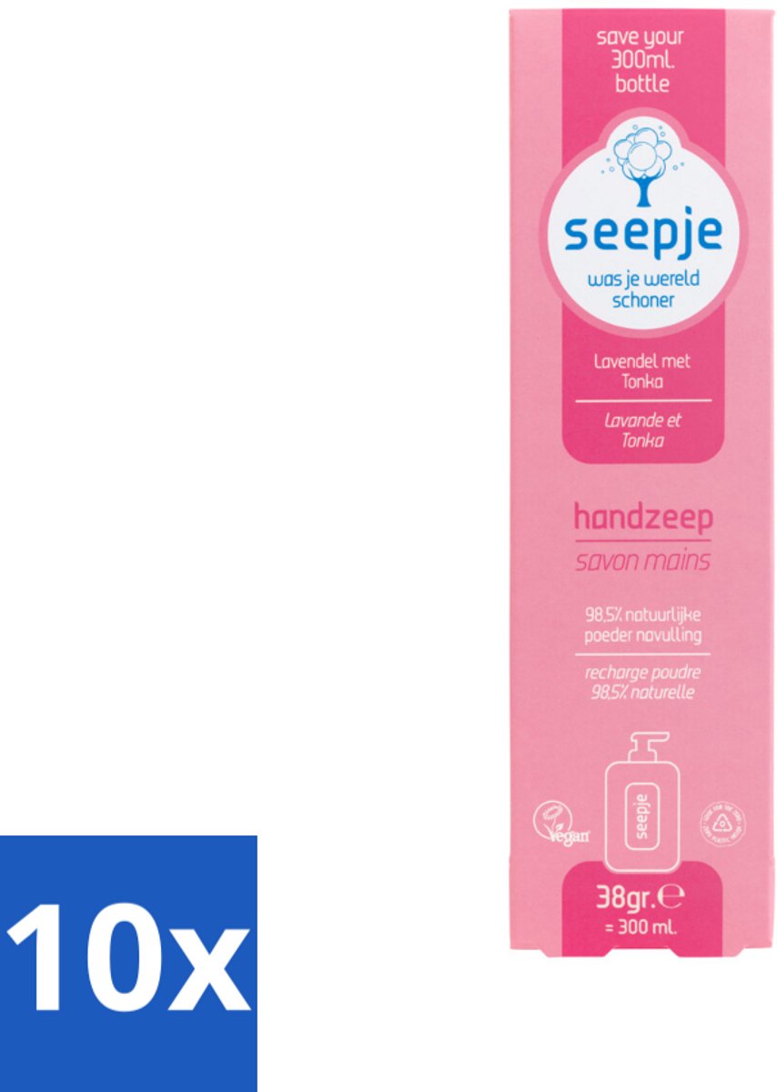 10 x Seepje - Handzeep - Rijke Geur en Hydratatie - Lavendel met Tonka - Navulverpakking - 38 g - Handzeep - Navulverpakking - Lavendel - Tonka - Natuurlijke Handzeep
