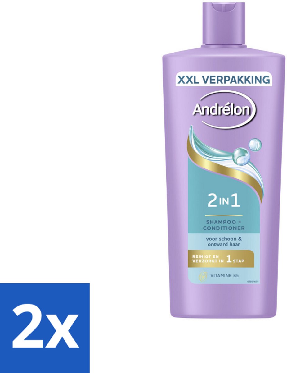 2 x Andrélon – Shampoo 2-in-1 – Iedere Dag – 685 ml - Haar Verzorging - Shampoo En Conditioner - Vitamine B5 - Haartype - Haarkleur