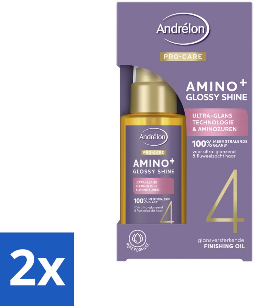 2 x Andrélon – Finishing Oil – Pro Care Amino+ Glossy Shine – 50 ml - Glans Haar - Pluisvrij Haar - Aminozuren Haar - Stralend Haar - Haarpunt Verzorging