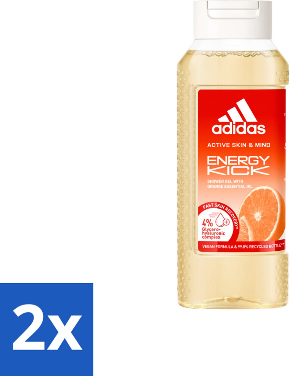 2 x Adidas – Douchegel – Active Skin & Mind Energy Kick – 250 ml - Energie - Sport - Energieboost - Douchegel - Activiteit