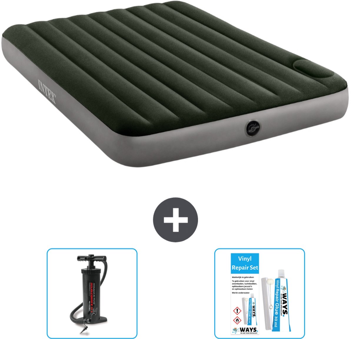 Intex Luchtbed - 2-Persoons - 152 x 203 x 25 cm - Groen - Pomp en Reparatieset