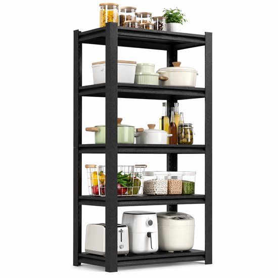 Wishdor Stellingkast 5 niveaus - Zwaar belastbaar metalen opslagrek - Verstelbare planken - Industrieel design - Voor garage, kelder en werkplaats - Zwart - 183 cm — afbeelding 2