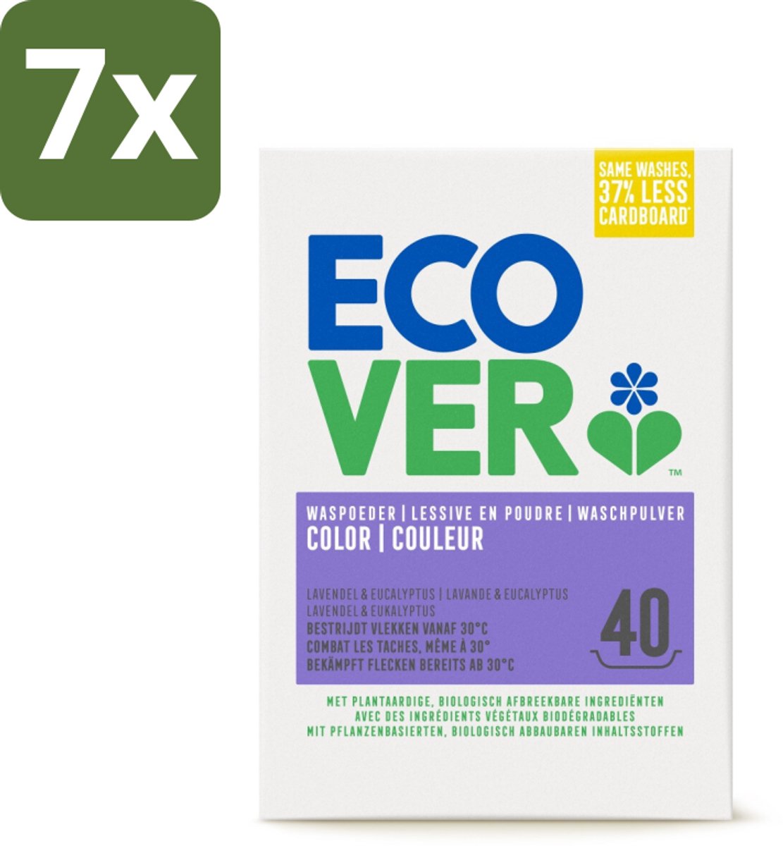 Ecover - Waspoeder Color - Voor gekleurde was - 3 kg - 40 wasbeurten - Bulkverpakking - 7 stuks