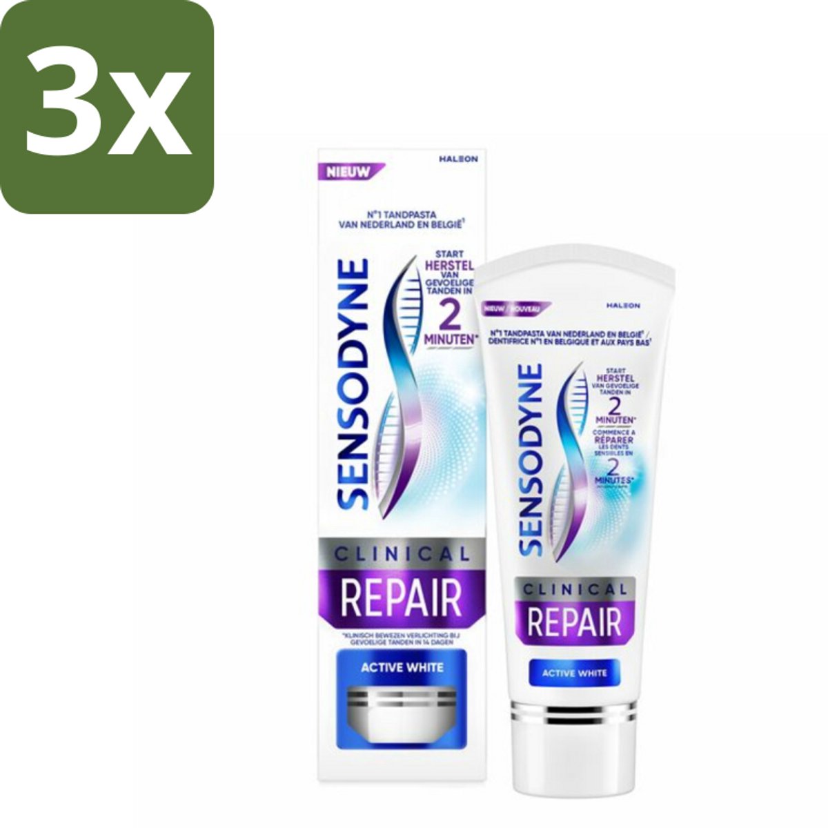 Sensodyne - Tandpasta - Clinical Repair - Active White - Tandglazuur Herstellen - 75 ml - Bulkverpakking - 3 stuks