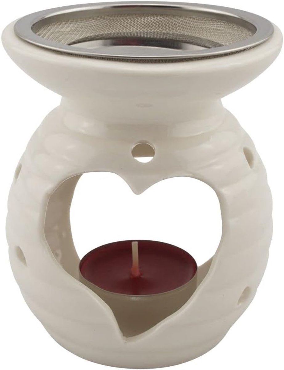 Wierookbrander H 10 cm - witte keramiek - hartdesign - ideaal voor geurige momenten - ShopVlot