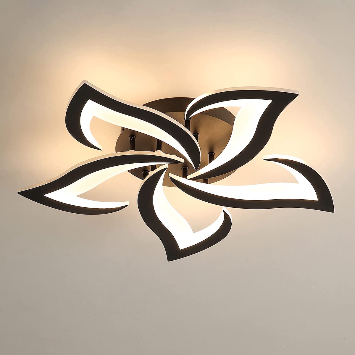 Riserva LED Plafondlamp modern minimalistisch onregelmatig zwart, zwaluwstaart design 5‑lichts 58cm, 60W warm wit 3000K Ra80, ijzer + acryl, voor woonkamer slaapkamer keuken