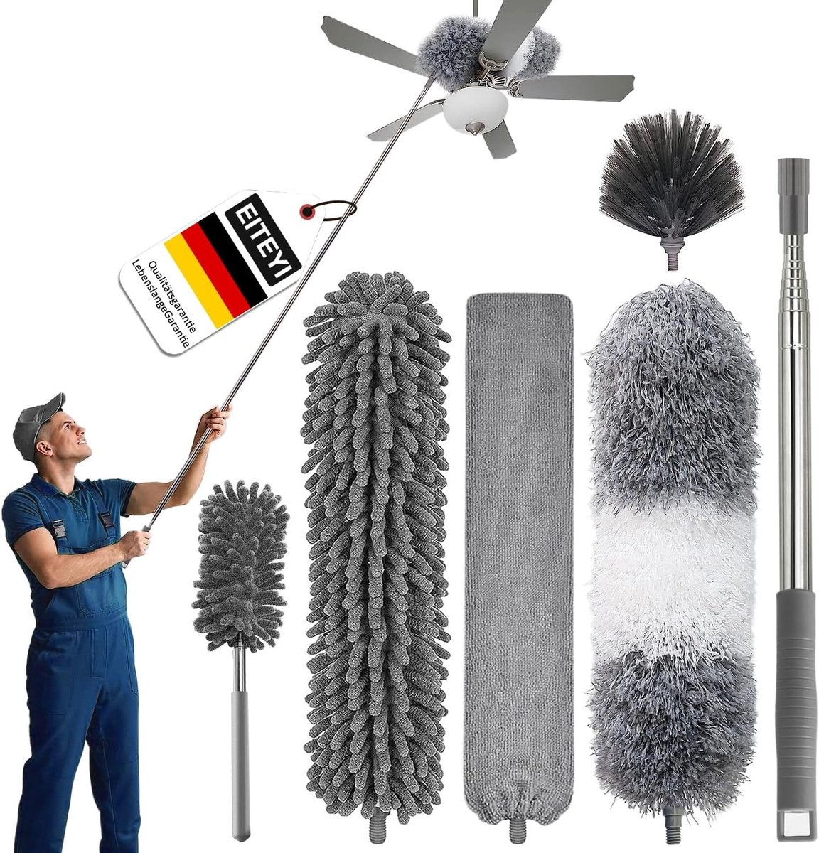 Jaloeziereiniger - Blauw - Telescopische 250 cm - Microvezel Stofplumeau voor Huishoudelijk Gebruik