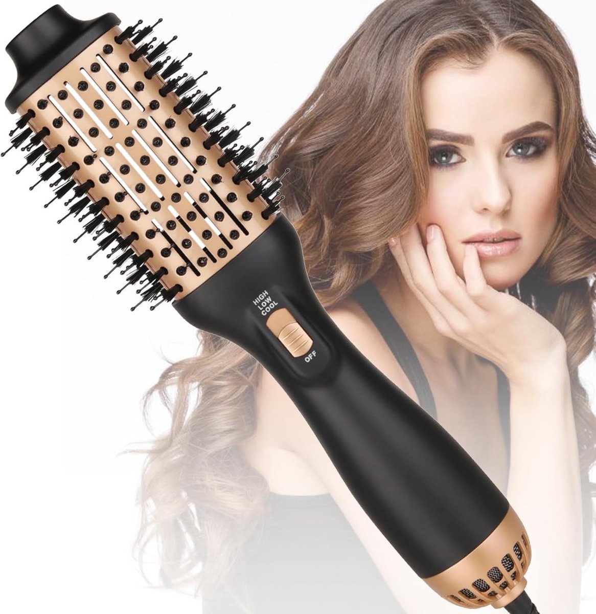 Professionele 3-in-1 Haardrogerborstel - Zwart - 1000 W - Ionische Hittebescherming - Voor Alle Haartypes