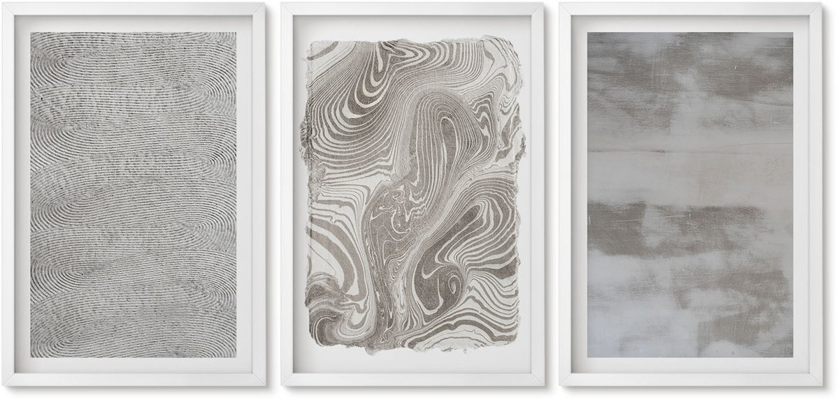 Wallfluent 3-Delige Schilderij Set - Industriële Abstracte Structuren Ontwerpen - 40 x 60 - Moderne Wanddecoratie - Woonkamer - Woonkamer Decoratie