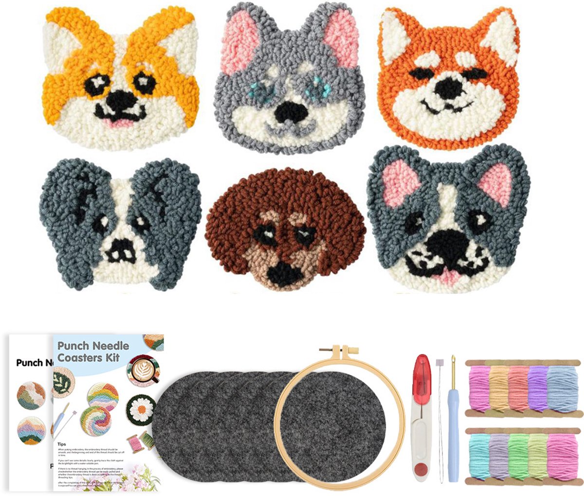 carmdering - Borduurpakketten volwassenen - 6 Stuks - Punch Needle Kits voor Onderzetters - Bloemen en planten - Zelf onderzetters maken - Hobbypakket voor volwassenen