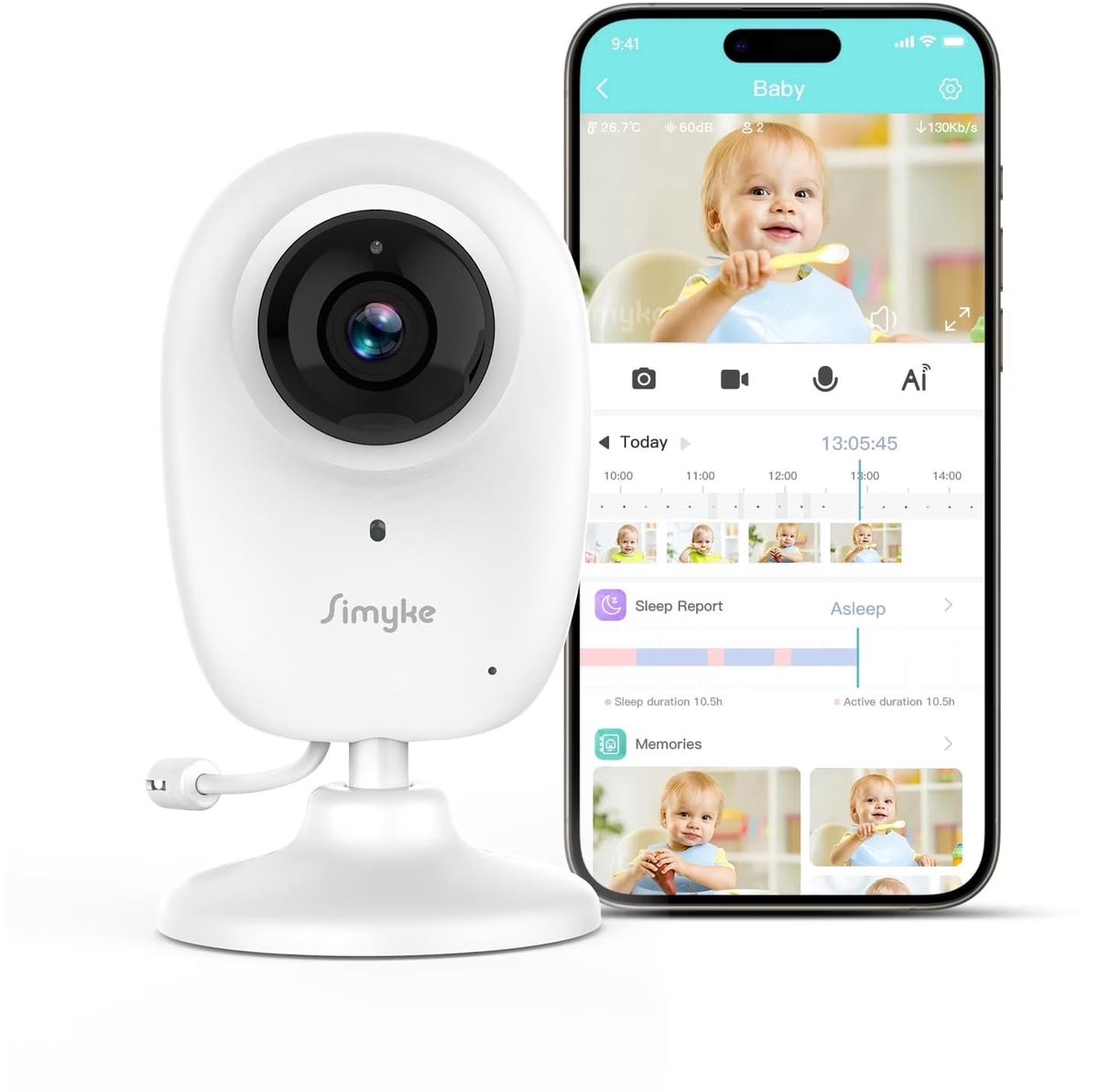 Babyfoon met Camera en App – 1080p HD – Huildetectie – Nachtzicht – 2-Weg Audio – SD- en Cloudopslag