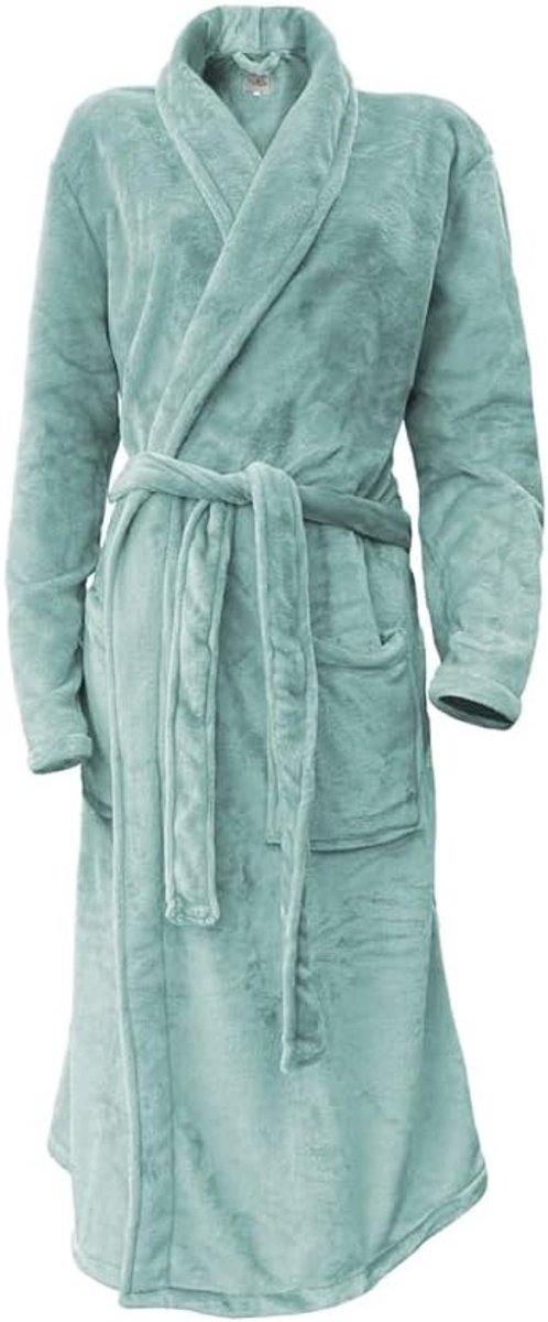 Flannel Fleece Bathrobe Uni - soft green - S, green, XL - ShopVlot
