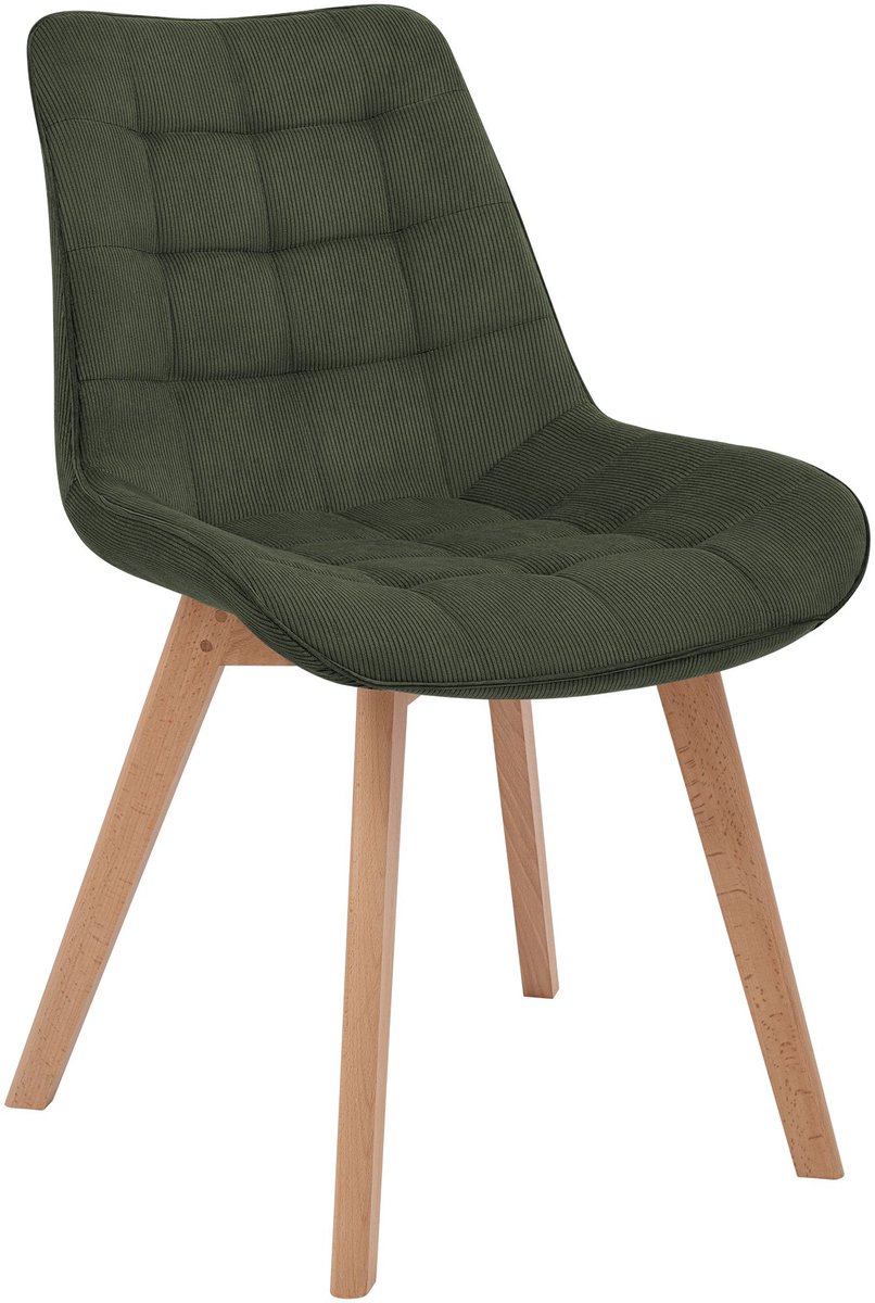 CLP Brook Eetkamerstoel - Houten Onderstel - 150 kg - Cord - Ribstof/groen