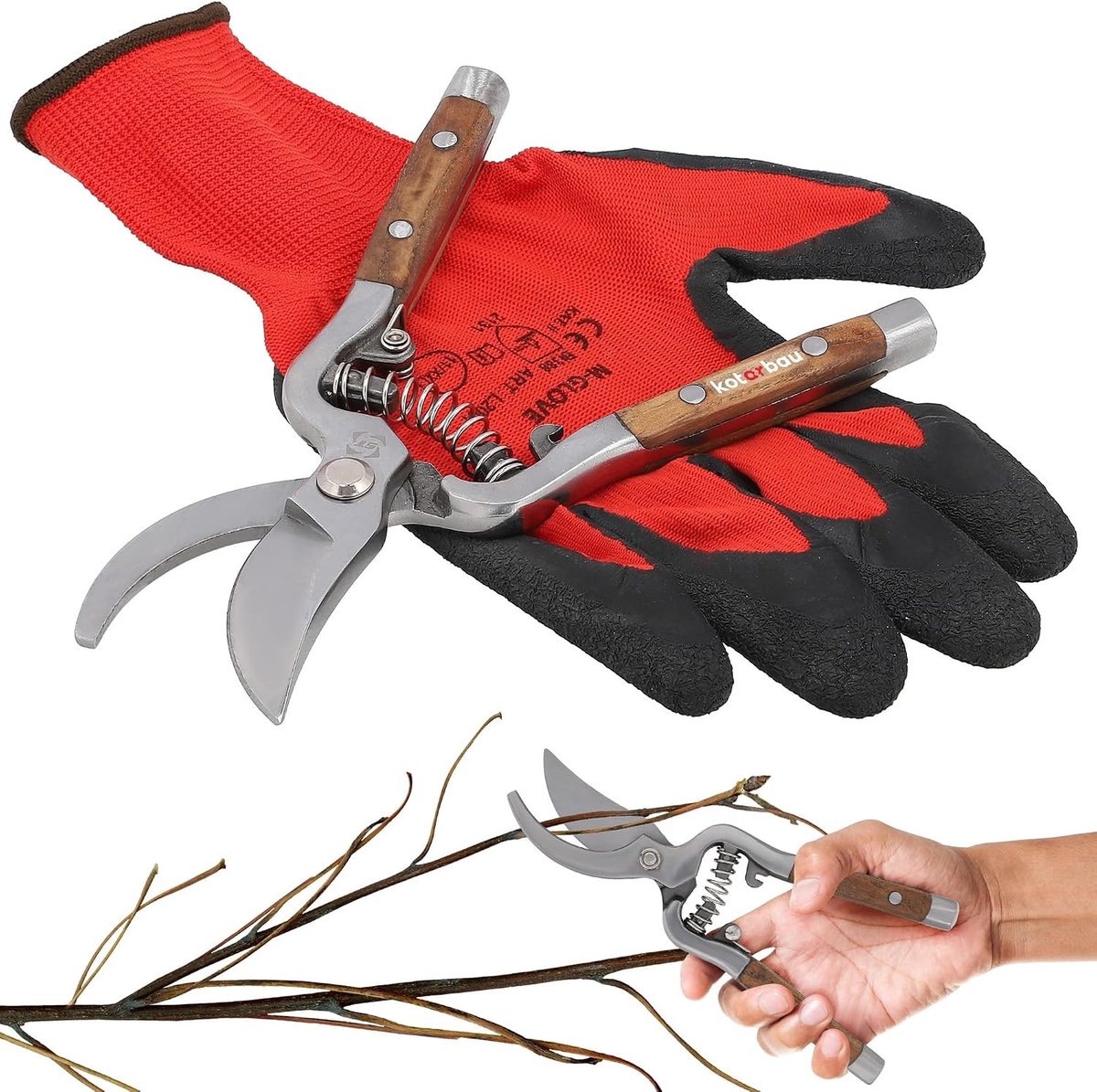 Knipschaar tuin - 22 cm - Stalen Snoeischaar met Houten Handvat - Voor Precisie Snoeien en Trimmen