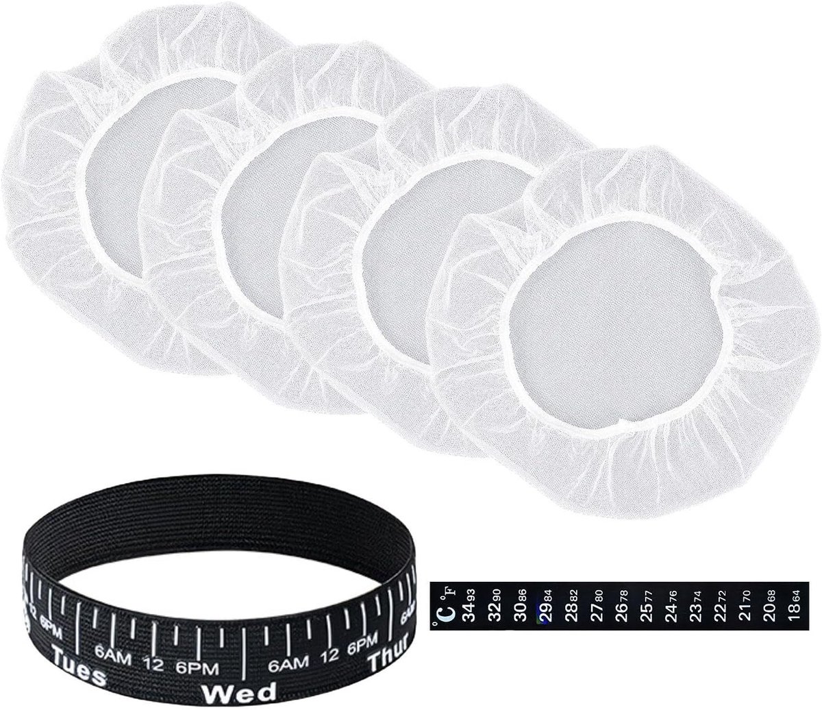 6 Stuks Fermentatienetten, 1 Stuk Temperatuursticker En 1 Stuk Rubberen Band, Rond Broodfermentatiedeksel - ShopVlot