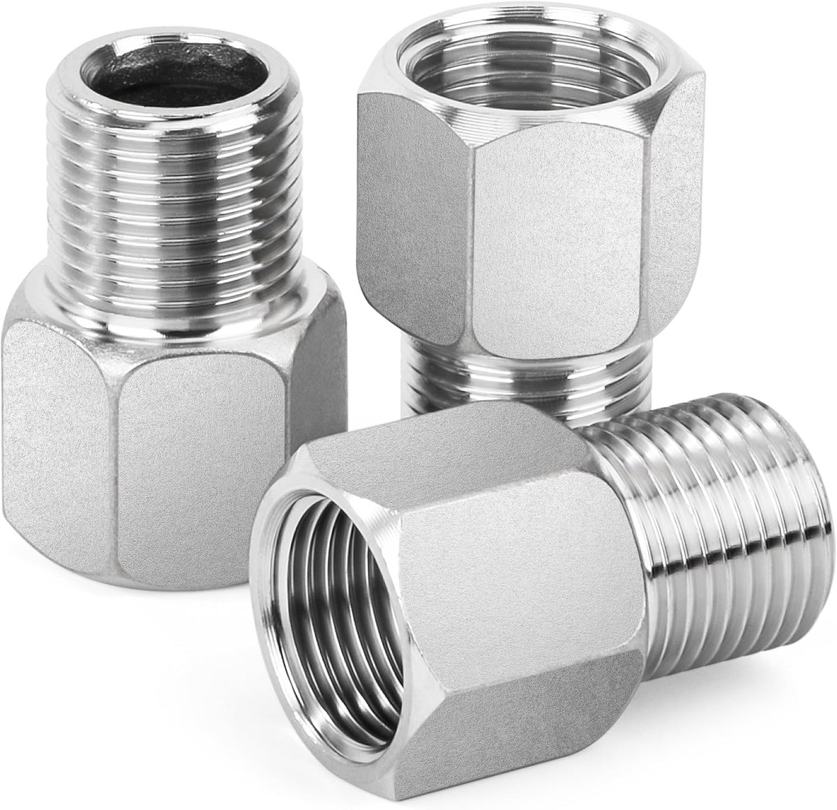 1/2 Inch Female to 1/2 Inch Stainless Steel Male Adapter, 3pcs 40mm Hex Socket Reducer Thread for Hose Connector - ShopVlot
