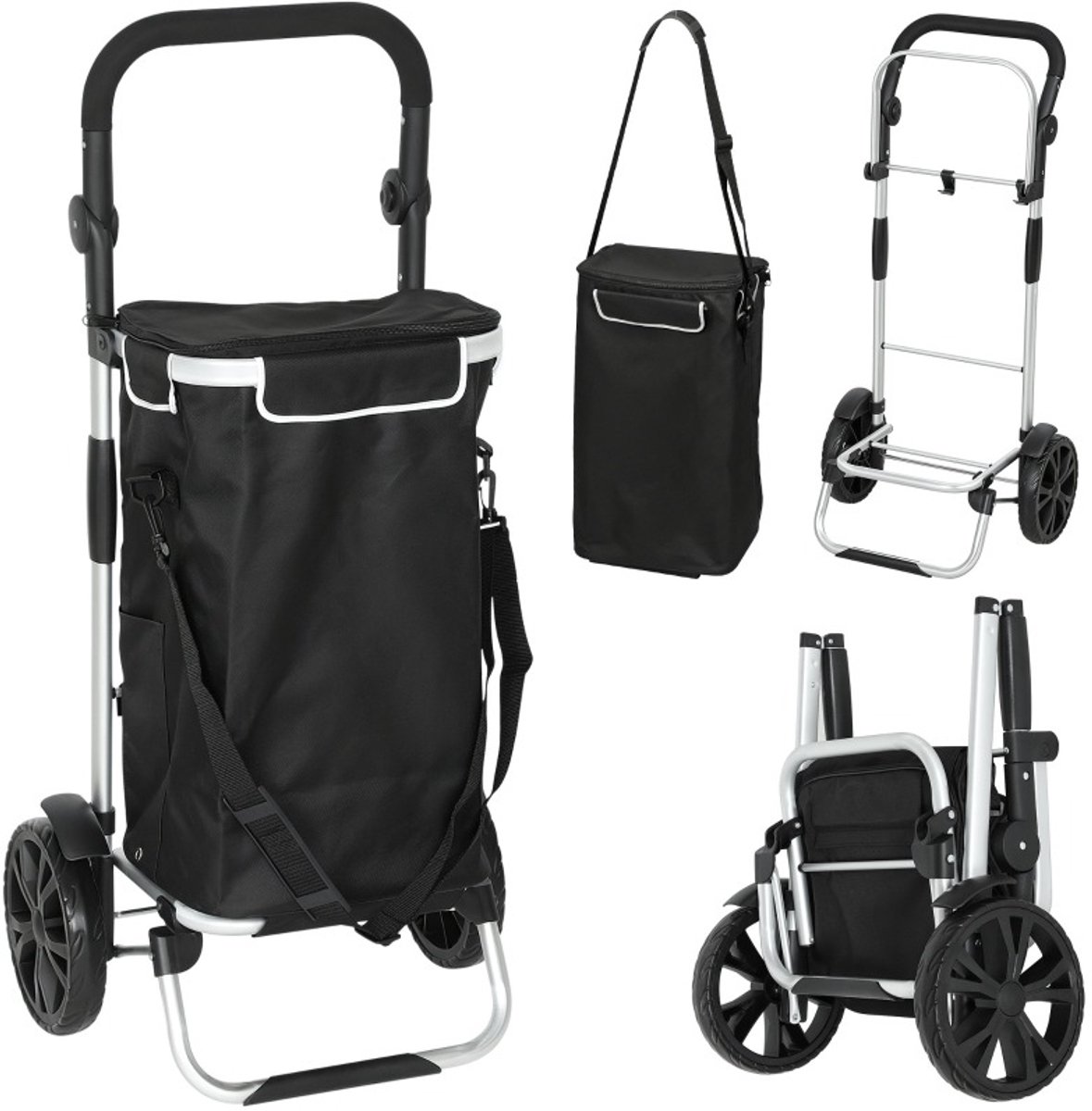 REDOM - Shopper - 3-in-1 - Met koelvak - Opvouwbaar - Voor boodschappen - Oxford stof en aluminium - Zwart - 40L 52 x 45 x 21 cm