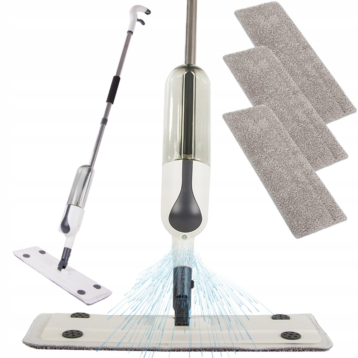 Vlakke Mop met Spray & 3 Microvezel Pads - Wit