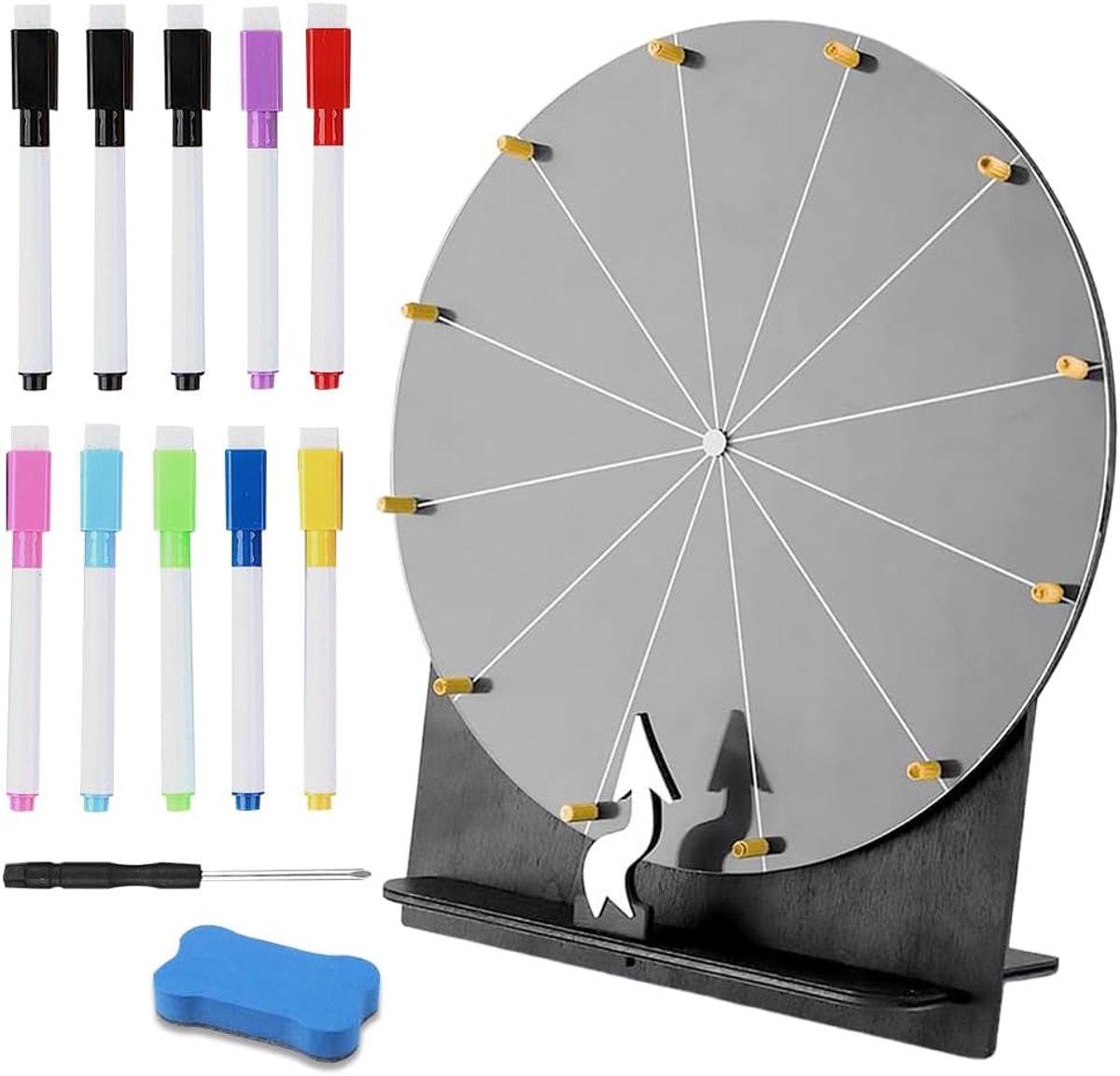 Lucky Wheel for Rotation, 30 cm, 12 Slots, Lucky Wheel with Dry-Wipe Marker and Eraser, Lucky Wheel for DIY DIY - ShopVlot