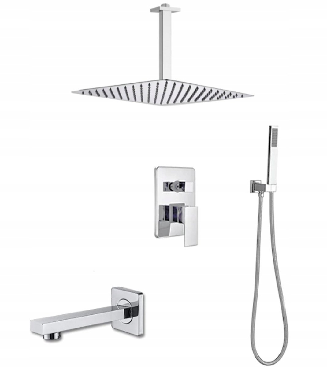 Onderbouw Doucheset met Regendouche 25cm, Handdouche & Tuit - Chroom