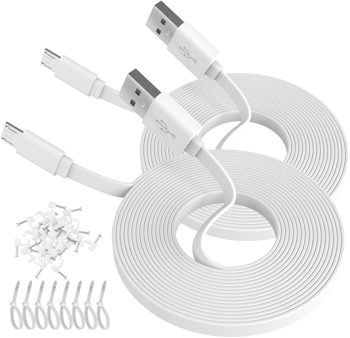 2pcs 20FT Flat Power Cable for WyzeCam, YI Camera NestCam Blink Wyze Cam OG Wyze Cam Pan Netvue Kasa Cam Cloud Camera - ShopVlot