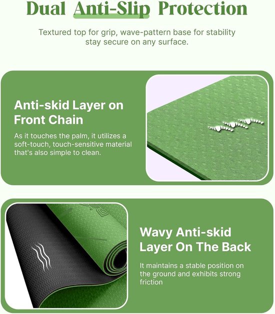 Fitnesmat - Groen - 183 x 61 x 0,6 cm - Antislip en Draagtas - Voor Dames en Heren — afbeelding 2