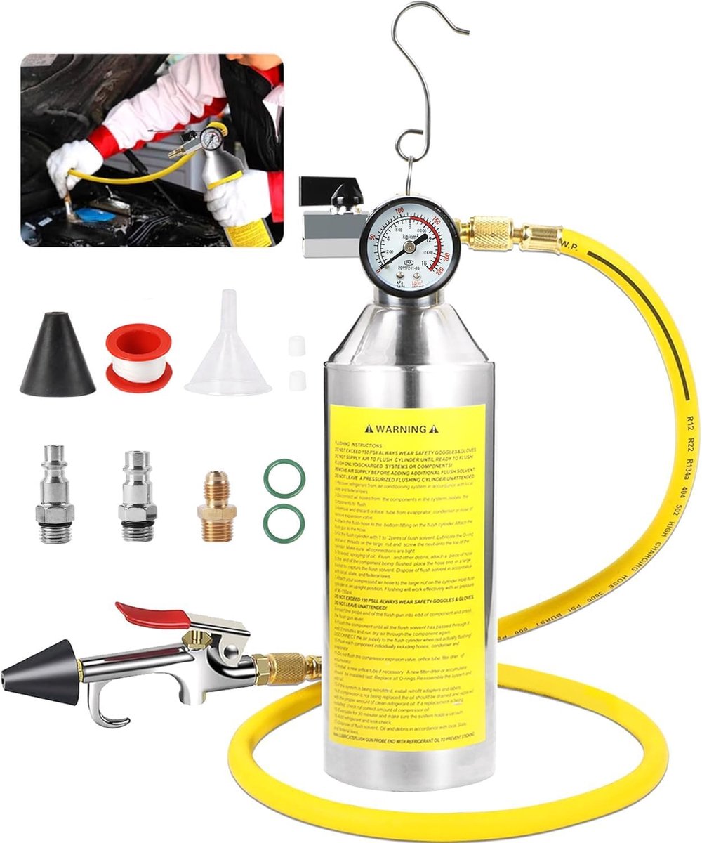 AC Flush Kit with Pressure Gauge, Pressure Relief Valve, Spray Head and Hose, HVAC Cleaner for R410A, R134A, R22 - ShopVlot
