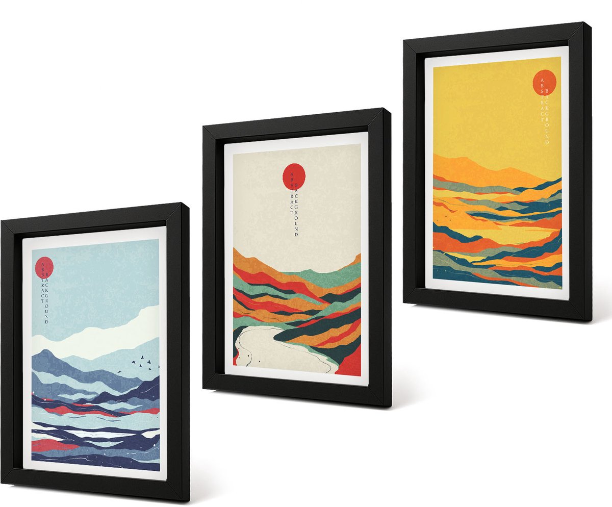Coloray 4-Delige Schilderij Set - Kleurrijke abstracte berg- en rivierlandschappen - 20 x 30 cm - Stijlvolle Muurdecoratie - Kantoor - Interieur Decoratie