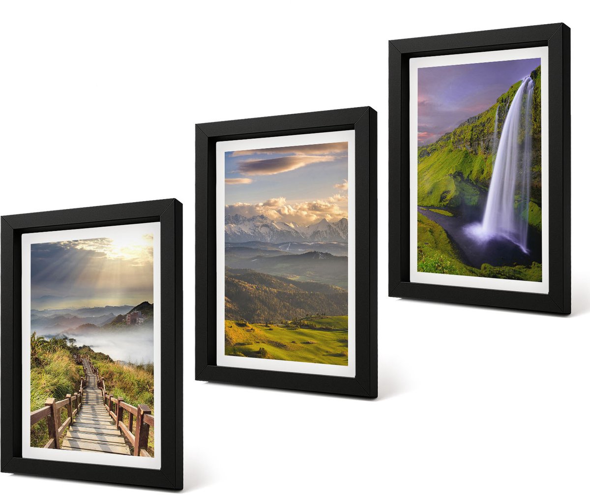 Coloray 4-Delige Schilderij Set - Schilderachtige berglandschappen met een waterval en een pad. - 20 x 30 cm - Wanddecoratie - Woonkamer Decoratie - Muurdecoratie