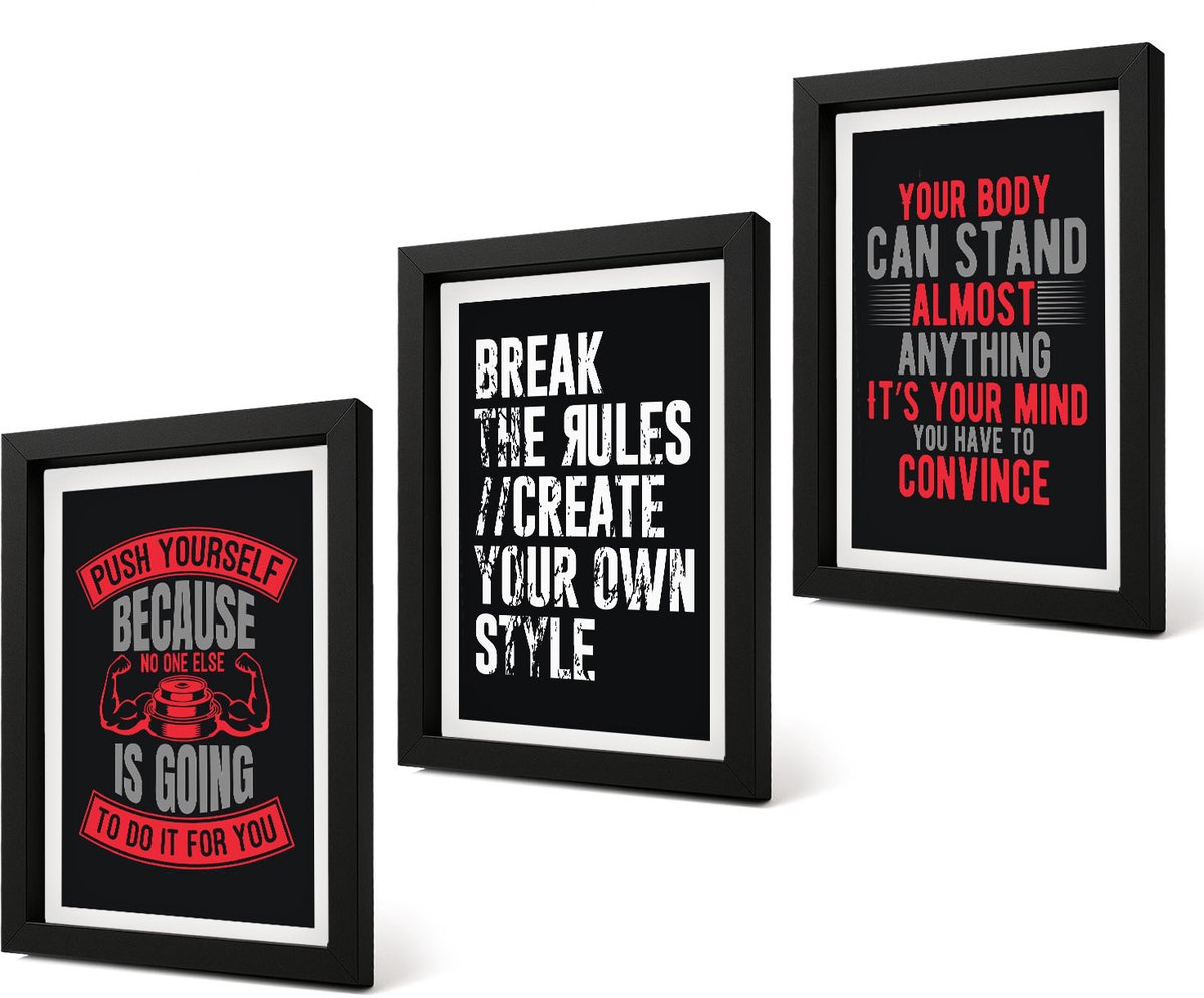 Coloray 4-Delige Schilderij Set - Motivatieslogans voor training en zelfontwikkeling - 20 x 30 cm - Decoratieve Schilderijen - Woonkamer - Interieur - Muurdecoratie