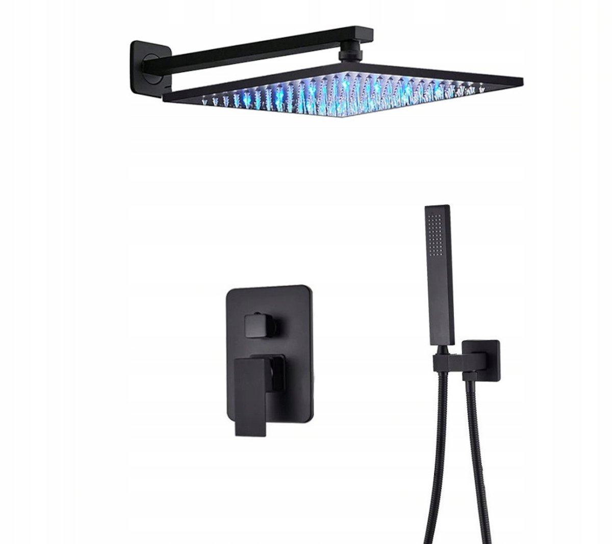 Inbouw Doucheset Zwart Mat 30cm Douchekop LED BOX