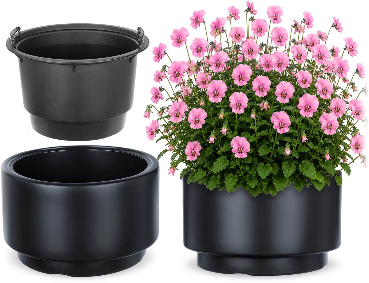 KADAX Bloempot met binnenpot, plastic sierpot vorstbestendig voor bloemen en planten, staand antraciet 29,5x19cm