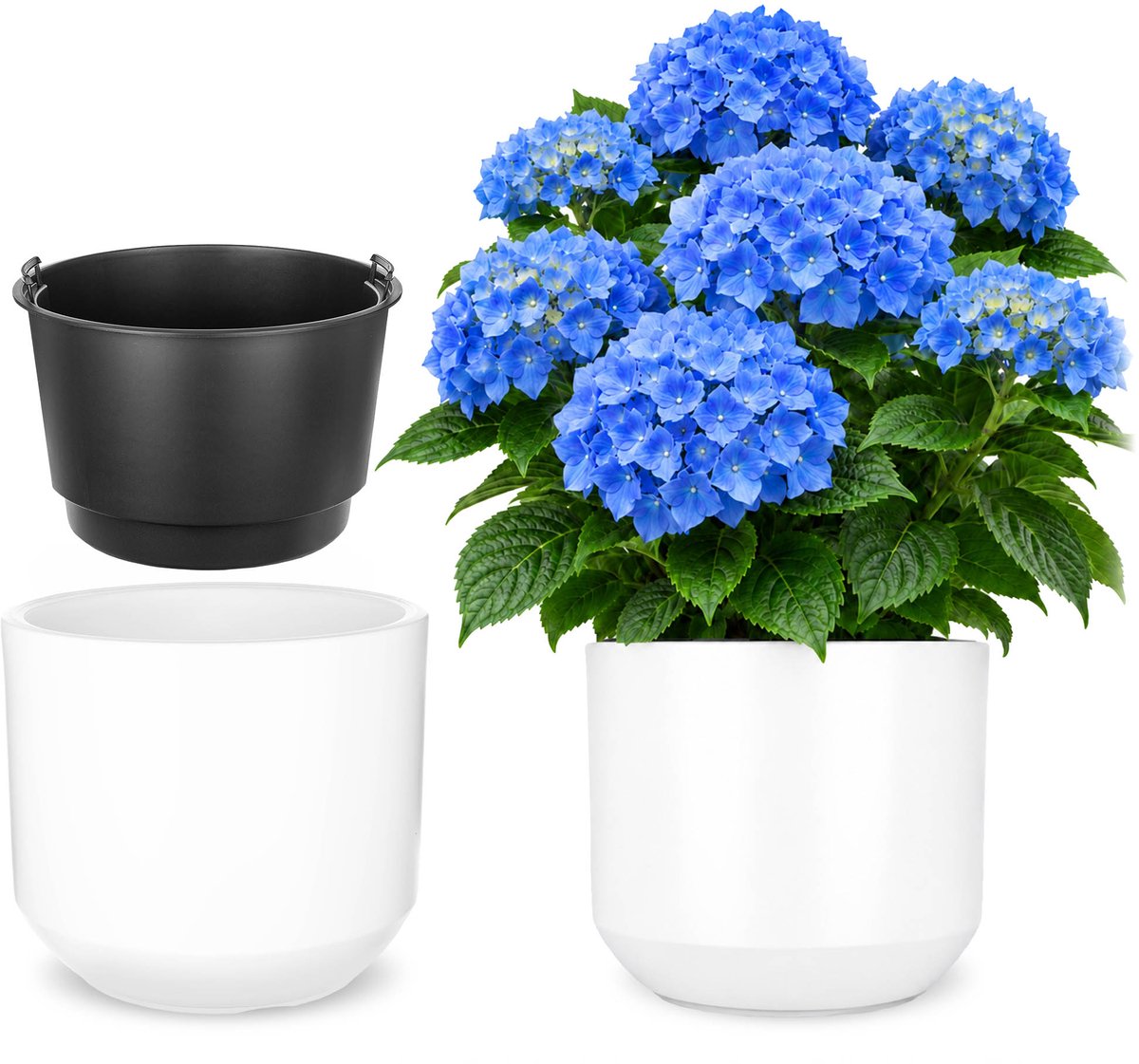 KADAX Bloempot met binnenpot, plastic sierpot vorstbestendig voor bloemen en planten, staand wit 38,5x35cm