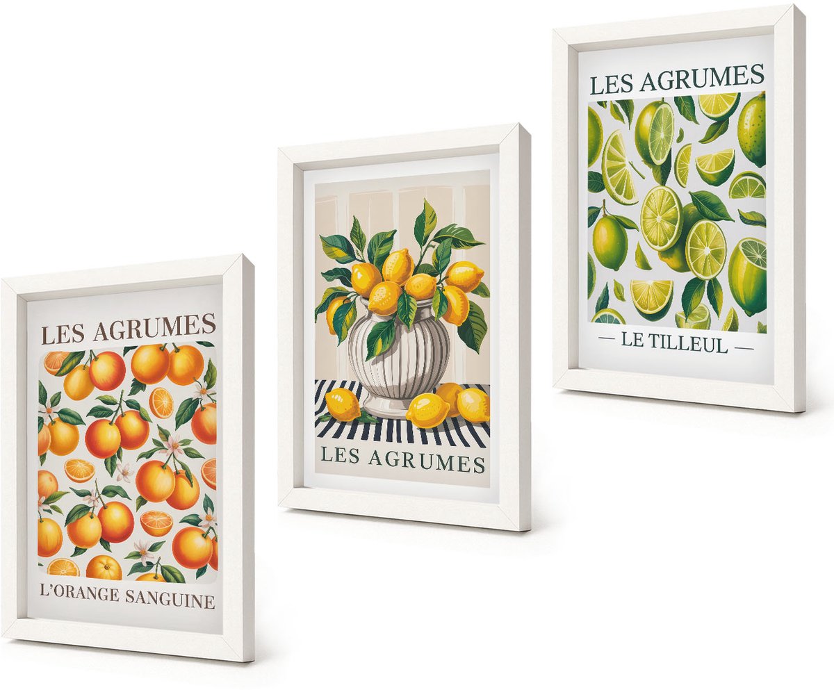 Coloray 3-Delige Schilderij Set - Citrusvruchten in diverse kleurrijke en verse varianten - 20x30 - Muurdecoratie - Wanddecoratie - Slaapkamer - Moderne Wanddecoratie