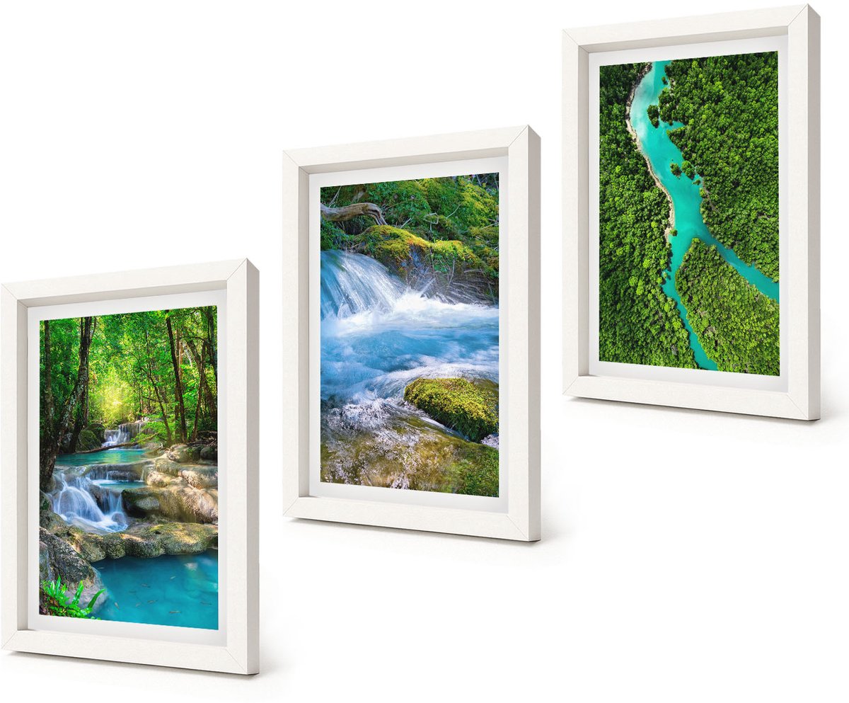 Coloray 3-Delige Schilderij Set - Groene bossen en kristalhelder rivierwater - 20x30 - Muurdecoratie - Wanddecoratie - Hal - Moderne Wanddecoratie