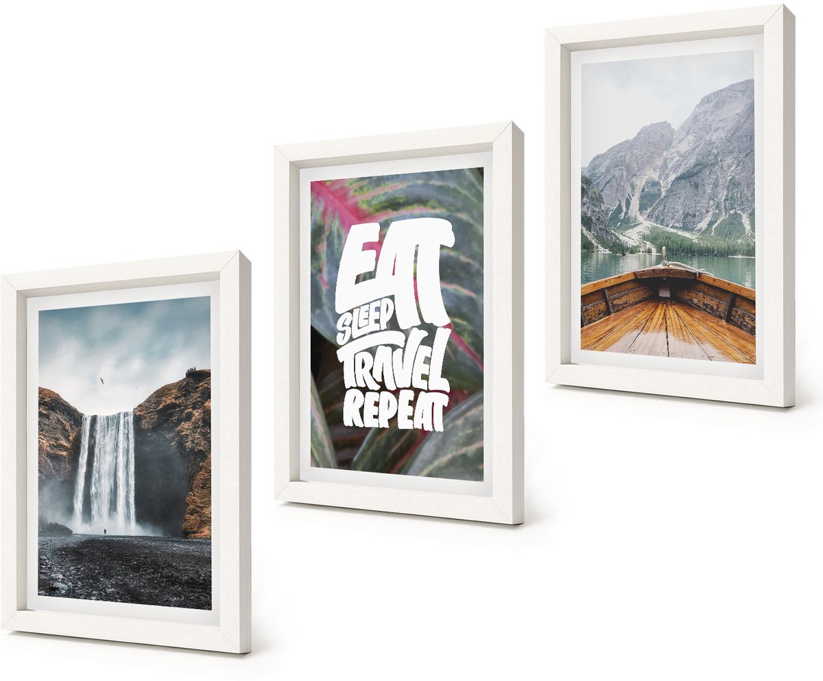 Coloray 3-Delige Schilderij Set - Waterval Bergen Reizen Natuur Lodz | Vegetatie - 20x30 - Moderne Wanddecoratie - Woonkamer