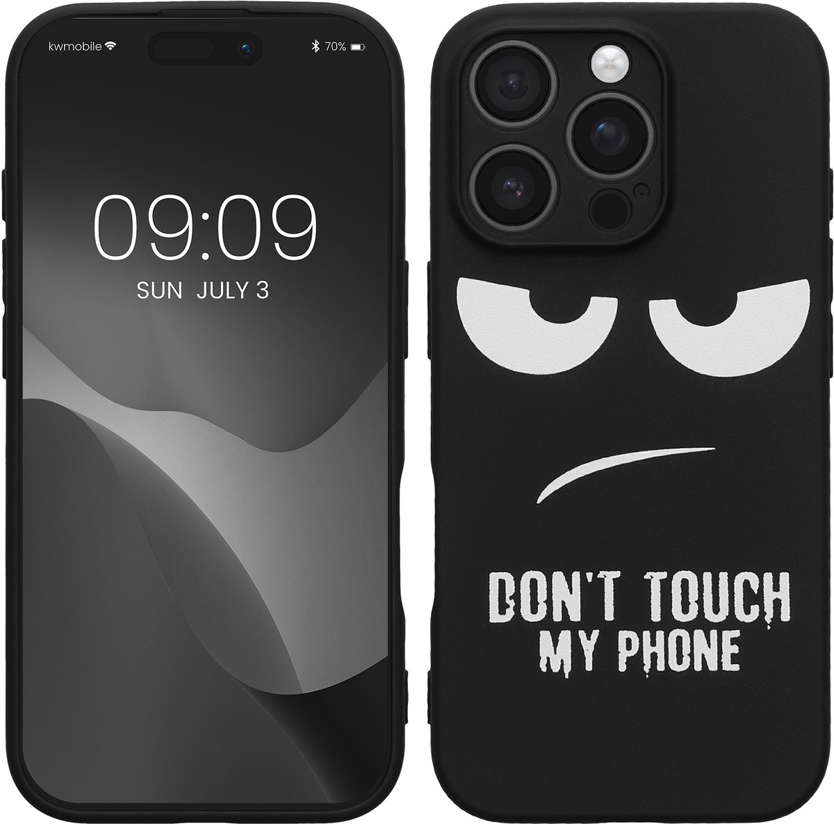 kwmobile telefoonhoesje geschikt voor Apple iPhone 16 Pro - Hoesje voor smartphone in wit / zwart - Backcover van TPU - Don't Touch My Phone design