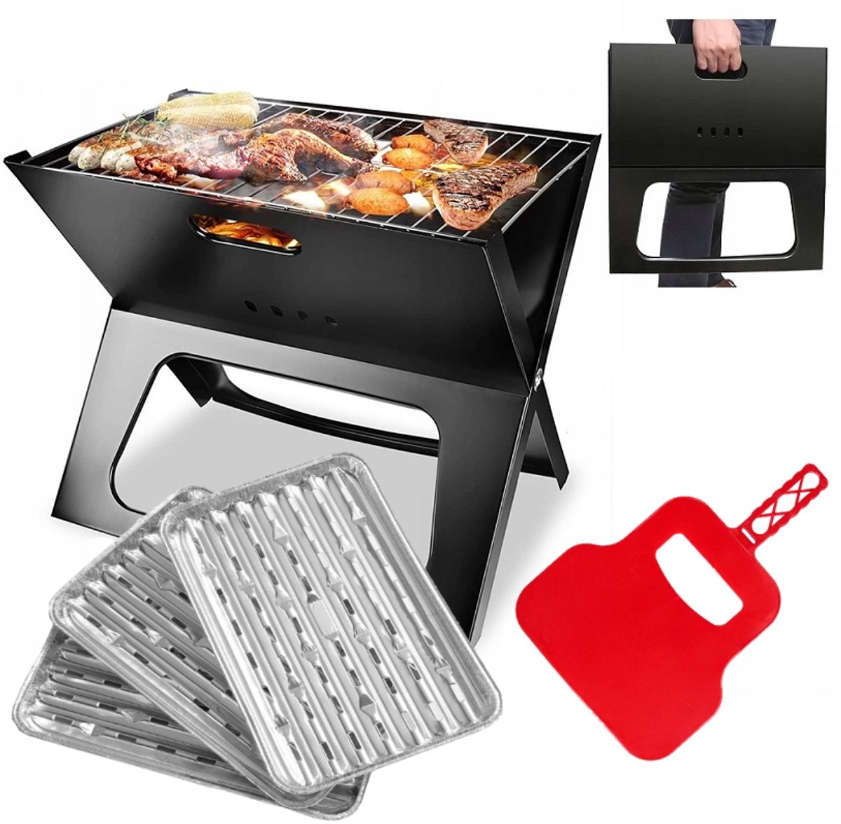 Draagbare Koolgrill Balkon - Inkl. BBQ-accessoires en aluminium bakken