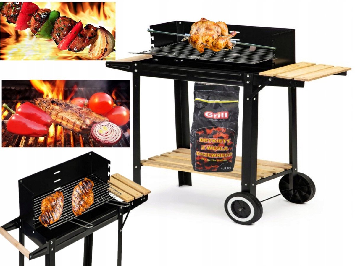 Grote Koolgrill met Wielen en Zijplanken - Robuust en Draagbaar