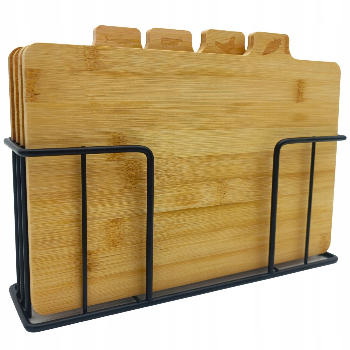 Merkloze Bamboe Snijplanken Set met Standaard (4 stuks)