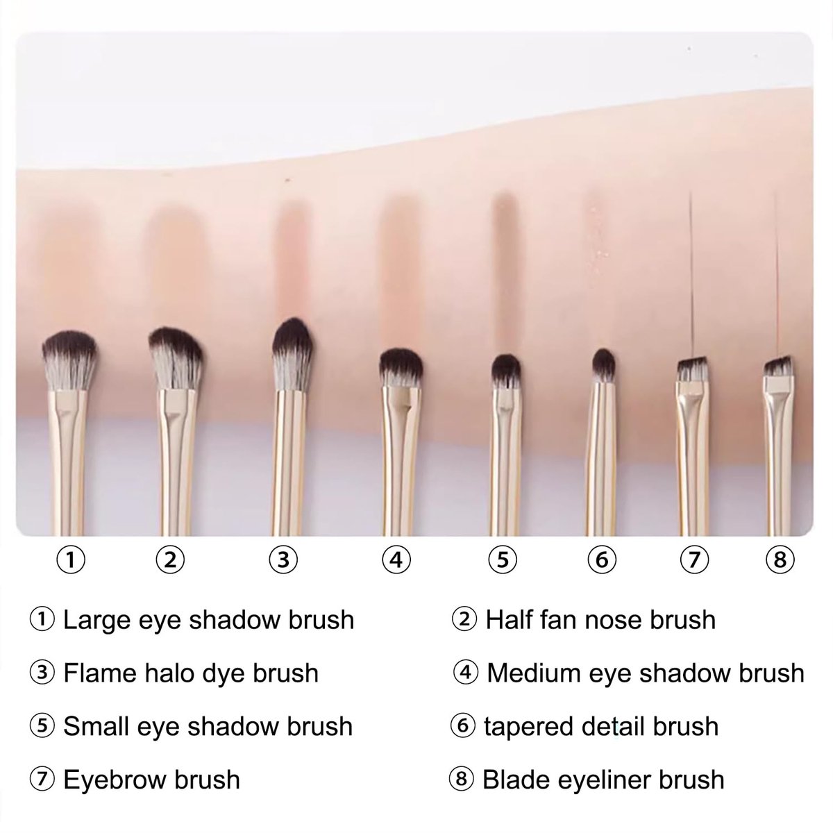 Yoezuo Make-up kwastenset, 8 stuks, oogschaduw-kwastenset met PU-tas, oogkwast, make-upkwast, make-up - ShopVlot