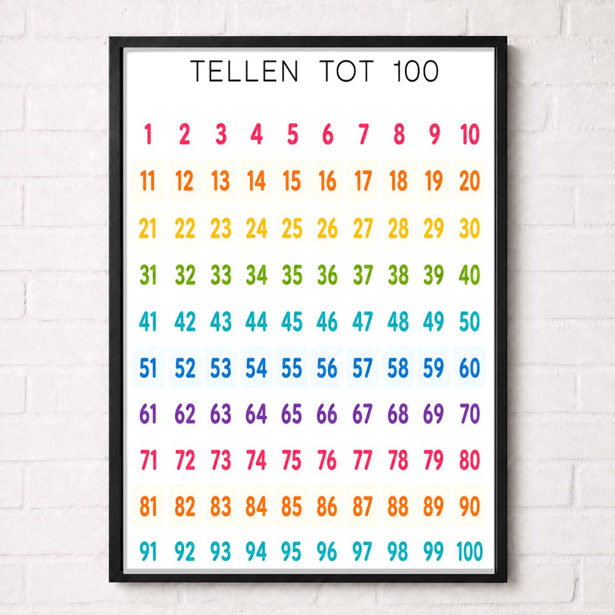 Tellen tot 100 Educatieve Poster voor Kinderen - Leren - groep 2 t/m 6 (5-10 jaar) - A2+ 43,2 x 61 cm